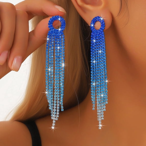 Sunyuer Rhinestone Tassel Wedding Bridal Dangle Earrings Sparkly Drop Crystal Earrings Long Dangle Costume Jewelry