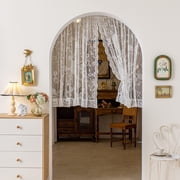 Sunyuer Rod Pocket Lace Sheer Door Curtain French Retro Style Mesh Floral Semi Voile Curtain for Patio Door Living Room with Tieback, 2 Panels