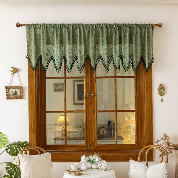 Sunyuer Rustic Boho Curtain Valance for Kitchen Window Farmhouse Handmade Curtain Tiers for Coffee Decor Room Divider Rod Pocket Hollow Short Lace Curtains for Bathroom Closet 1 Panel