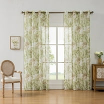 Sunyuer Semi Sheer Leaf Curtains,Botanical Vintage Modern Farmhouse Curtains for Living Room, Drapes Light Filtering Window Treatment,Grommet,2 Panels Set