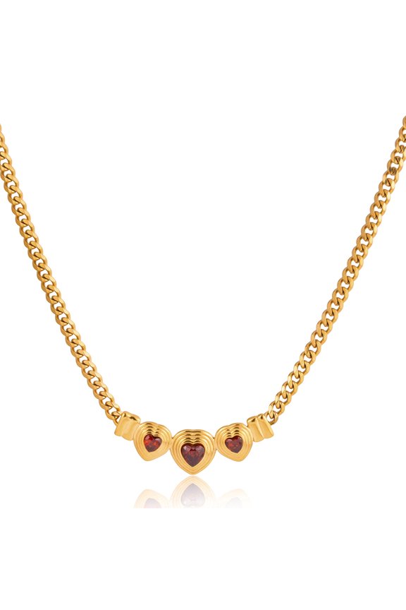 Stainless Steel 18K Gold Plated Cubic Zirconia Smiley Heart Necklace