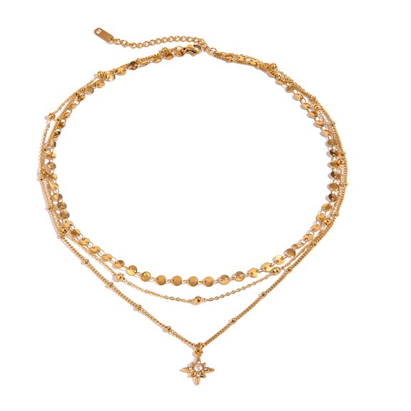Sunyuer Stainless Steel Eight-Pointed Star Multi-Layer Necklace Light Luxury High-End Clavicle Chain