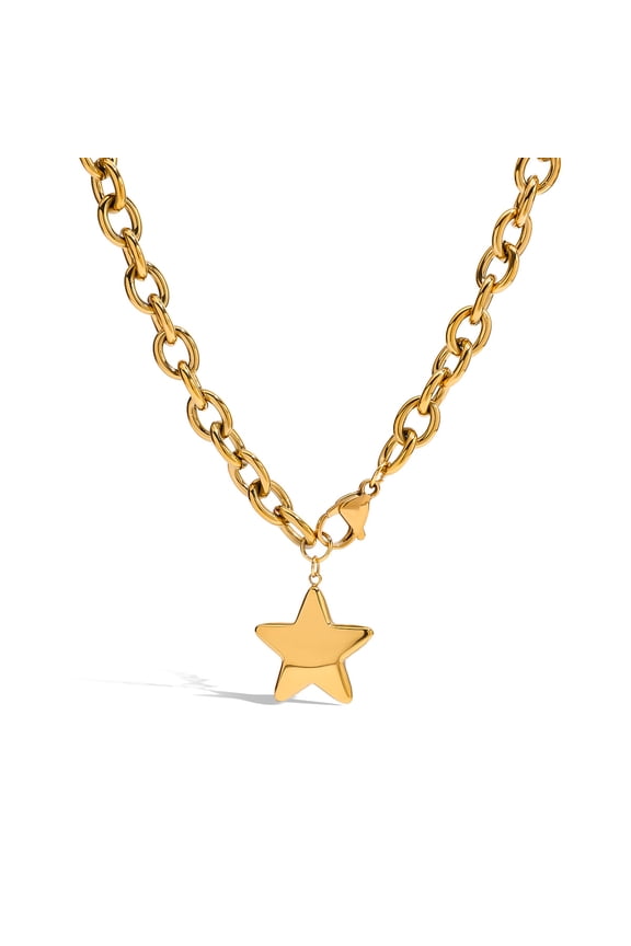 Stainless Steel Star Pendant Necklace - 18K Gold Plated Titanium Steel, Tarnish-Resistant, Minimalist Luxury Jewelry