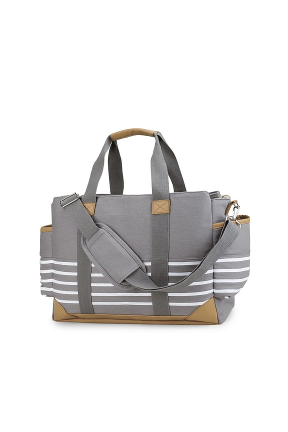 Stylish Canvas Mommy Bag - Large Capacity Travel Crossbody for Mom Dad, Classic Stripes Maternity With Stroller Hanging