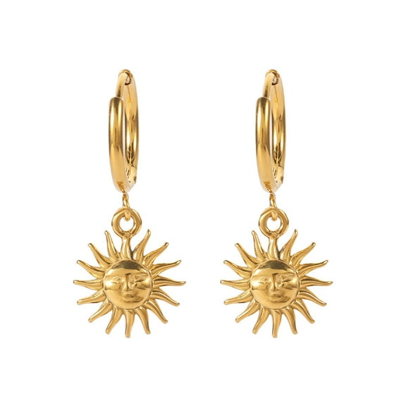Sunyuer Sun Pendant Hoop Earrings for Women Stainless Steel Sun Dangle Earrings Gold Silver Sunshine Drop Earrings Jewelry