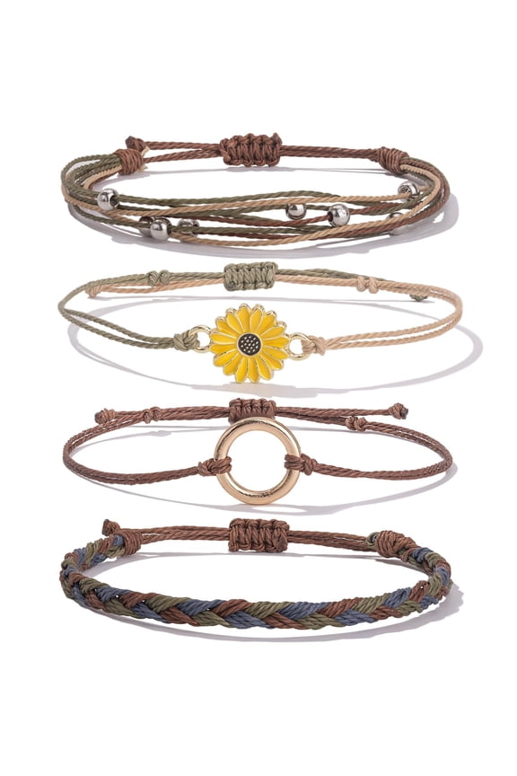 Sunflower String Bracelet Boho Braided Rope Wrap Bracelets Cute Summer Beach Surfer Jewelry for Women Stocking Stuffers Christmas Gifts
