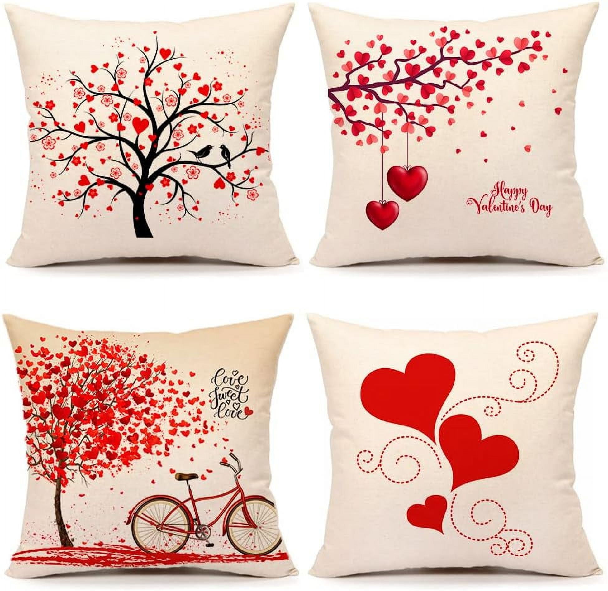Valentine's Day Red Heart Polyester 18x18 Pillow Covers Set