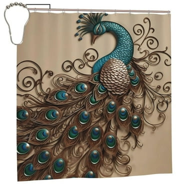 Sunyuer Vintage Beautiful Peacock Shower Curtain for Bathroom, Waterproof Polyester Fabric Bath Curtain 72 x 72 Inch with 12 Metal Hooks