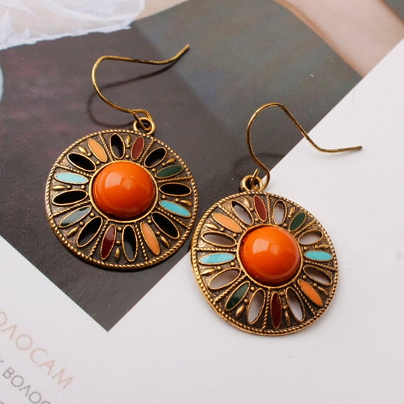 Sunyuer Vintage Bohemian Dangle Earrings for Women Retro Geometric Round Earrings Hollow Out Sculpted Ethnic Earrings Boho Statement Earrings for Women
