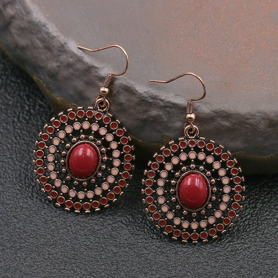 Sunyuer Vintage Bohemian Dangle Earrings for Women Retro Geometric Round Earrings Hollow Out Sculpted Ethnic Earrings Boho Statement Earrings for Women