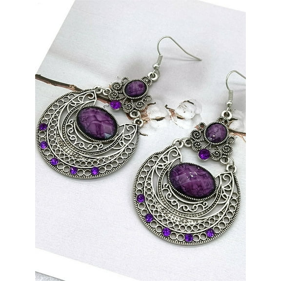 Sunyuer Vintage Bohemian Earrings for Women Unique Handmade Boho Retro Geometry Carved Pattern Tassel Dangle Drop Statement Earrings Jewelry Gifts