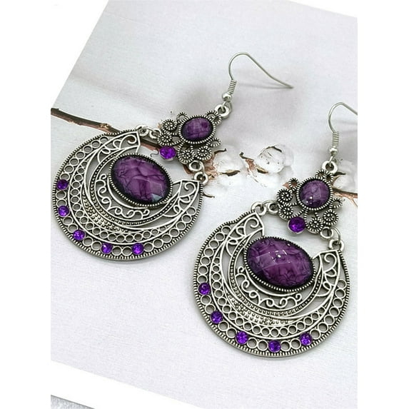 Sunyuer Vintage Bohemian Earrings for Women Unique Handmade Boho Retro Geometry Carved Pattern Tassel Dangle Drop Statement Earrings Jewelry Gifts