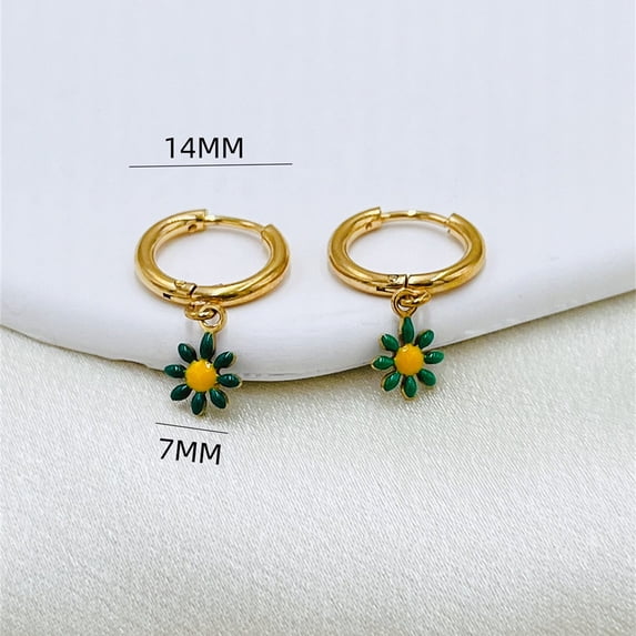 Sunyuer Vintage Daisy Flower Dangle Drop Earrings - Little Daisy Hoop Huggie Earrings - Minimal Earrings for Women
