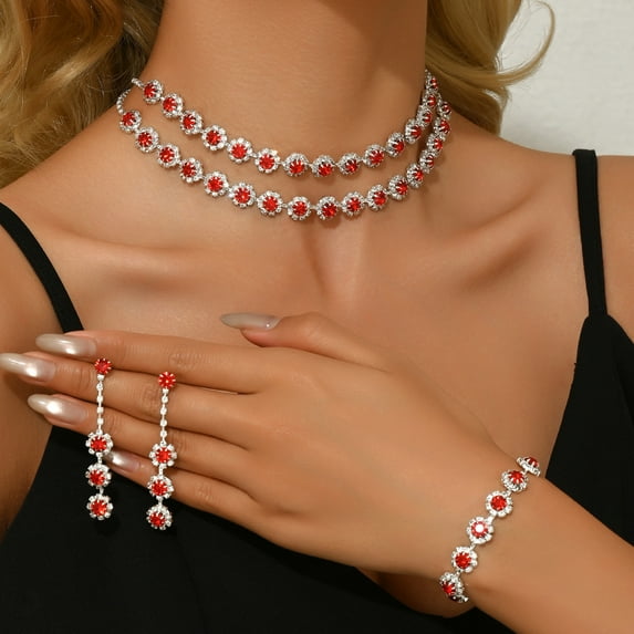 Sunyuer Vintage Gorgeous Crystal Floral Jewelry Set Rhinestone Necklace Earrings and Bracelet Sparkly Gemstone Wedding Bridal Accessories for Women