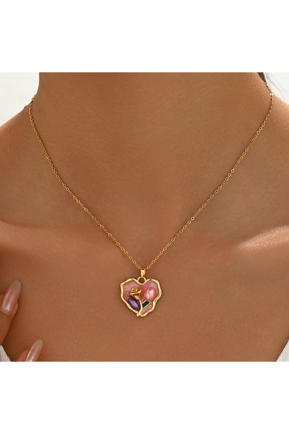 Vintage Necklace for Women 18K Gold Plated Enamel Pendant French Necklace Gift for Women