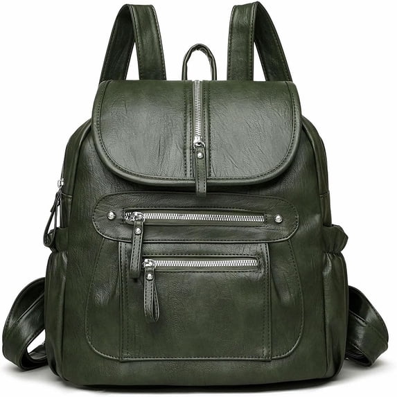 Sunyuer Vintage Soft PU Leather Backpack for Women, Large Capacity Multi-Pocket Casual Daypack, Adjustable Strap Fashion Shoulder Rucksack for Commute Travel Daily Work