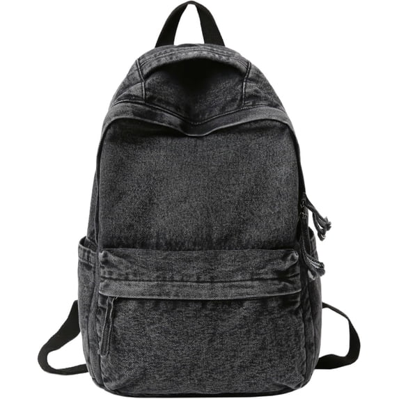 Sunyuer Vintage Washed Denim Backpack for Women Men, Distressed Casual Denim Backpack, Large Capacity Lightweight School Backpack, Durable Travel Daypack Classic Jeans Rucksack for Daily Outdoor