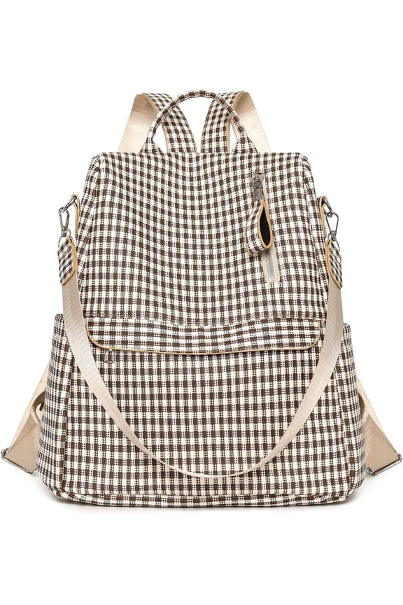 Waterproof Plaid PU Leather Backpack – Anti-Theft, Multi-Compartment & Versatile 3-Way Carry For Women
