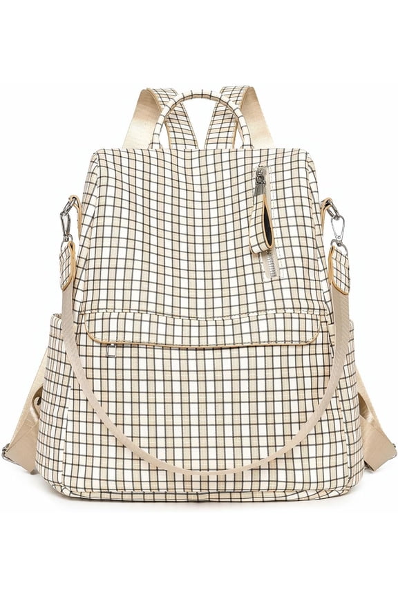 Waterproof Plaid PU Leather Backpack – Anti-Theft, Multi-Compartment & Versatile 3-Way Carry For Women