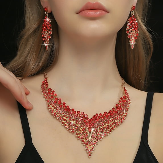 Sunyuer Wedding Bridal Jewelry Set Crystal Rhinestone Statement Necklace Vintage Collar Necklace Dangle Earrings Set for Women