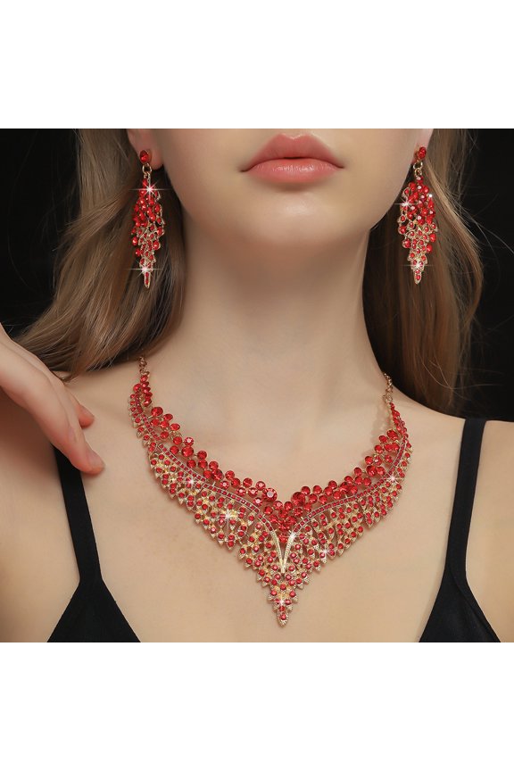 Wedding Bridal Jewelry Set Crystal Rhinestone Statement Necklace Vintage Collar Necklace Dangle Earrings Set for Women