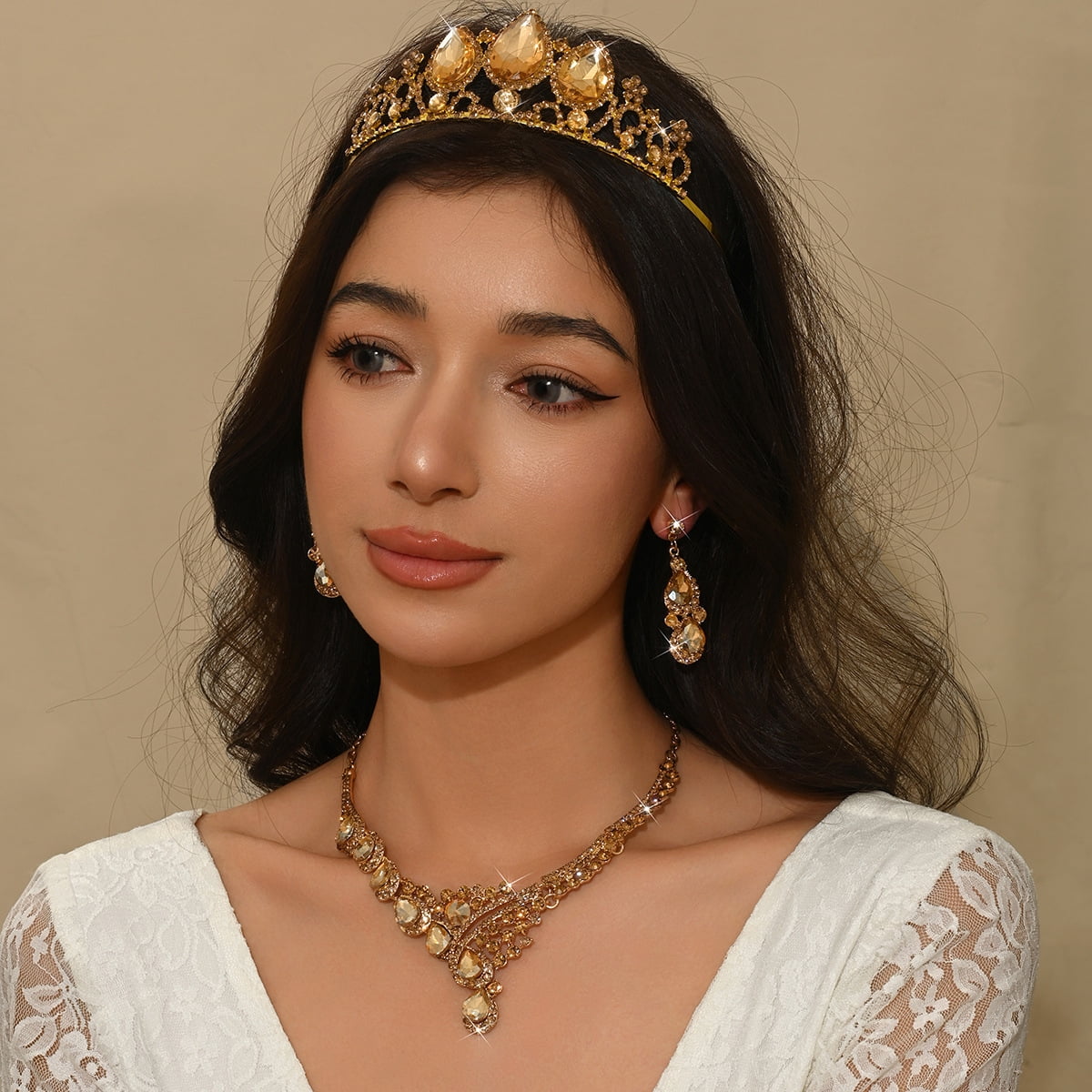 Iridescent Crystal Tiara Necklace & Earring Set Amazon.com: Women Jewelry Set Tiara Set with Earrings Gothic  main image 2