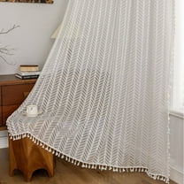 Sunyuer White Crochet Boho Curtain, Sheer Lace Handmade Tassels Knitted Window Treatment Vintage Rustic Bohemian Farmhouse Drape for Bedroom Rod Pocket 2 Panel