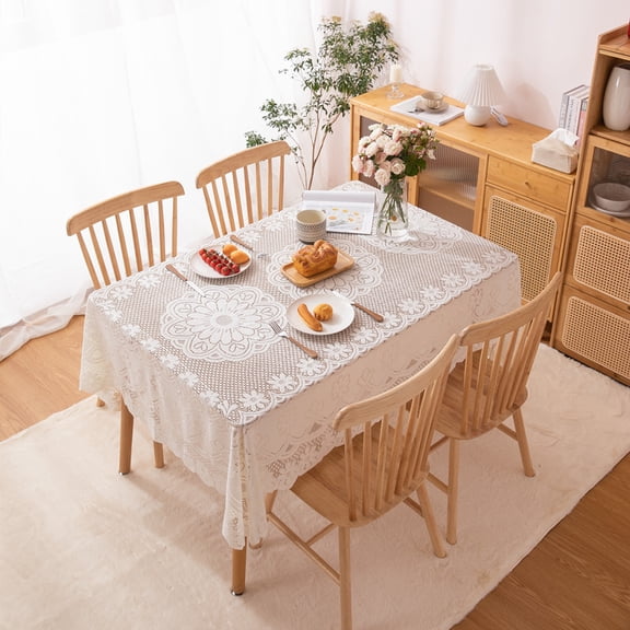Sunyuer White Lace Tablecloth - Vintage Boho Rectangle Overlay for Rustic Weddings, Bridal Showers, and Stylish Party Decor