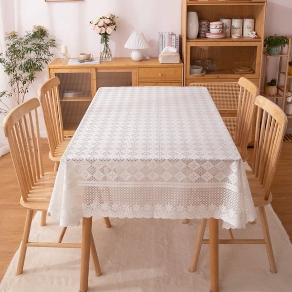 Sunyuer White Lace Tablecloth - Vintage Boho Rectangle Overlay for Rustic Weddings, Bridal Showers, and Stylish Party Decor