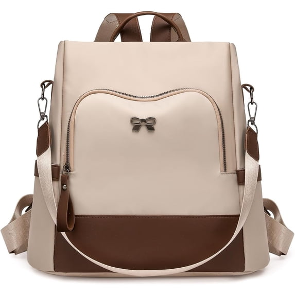 Sunyuer Women Anti Theft Backpack Purse, Color Block Fashion Ladies Backpack, Lightweight Casual Travel Daypack, Convertible Crossbody Shoulder Handbag with Bow Decor for Shopping Work Trip