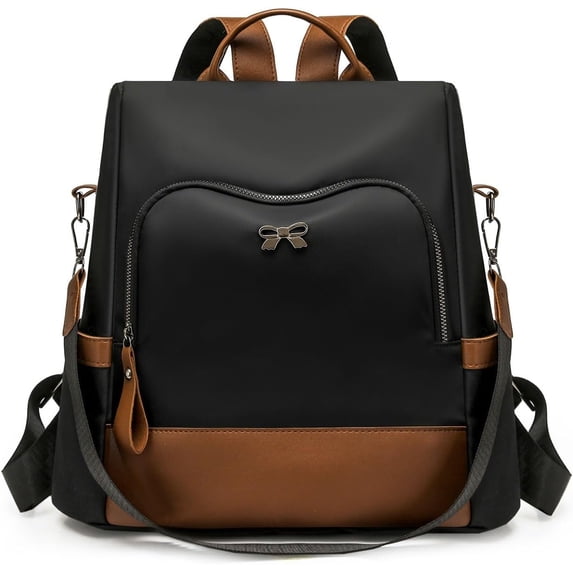 Sunyuer Women Anti Theft Backpack Purse, Color Block Fashion Ladies Backpack, Lightweight Casual Travel Daypack, Convertible Crossbody Shoulder Handbag with Bow Decor for Shopping Work Trip