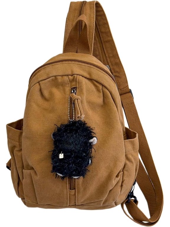 Women Casual Washed Canvas Mini Backpack, Lightweight Multiway Small Daypack, Convertible Crossbody Sling Bag Travel Shoulder Purse with Plush Sheep Pendant for Daily Outdoor