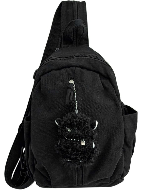 Women Casual Washed Canvas Mini Backpack, Lightweight Multiway Small Daypack, Convertible Crossbody Sling Bag Travel Shoulder Purse with Plush Sheep Pendant for Daily Outdoor