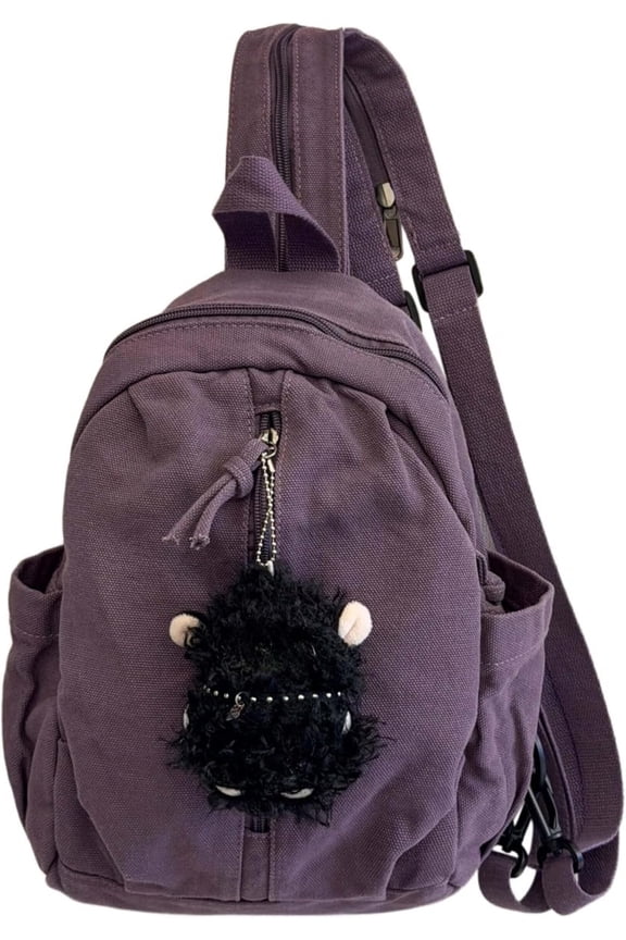 Women Casual Washed Canvas Mini Backpack, Lightweight Multiway Small Daypack, Convertible Crossbody Sling Bag Travel Shoulder Purse with Plush Sheep Pendant for Daily Outdoor