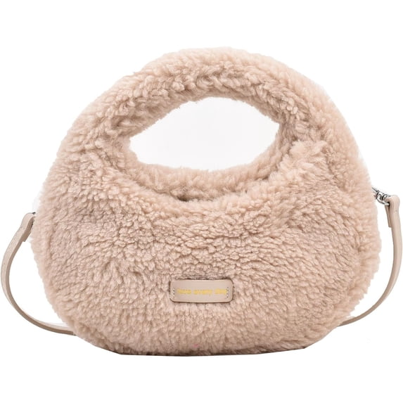 Sunyuer Women Faux Fur Plush Mini Handbag, Cute Round Fluffy Crossbody Purse with Detachable Adjustable Strap, Casual Fashion Shoulder Bag for Fall Winter Daily Outing