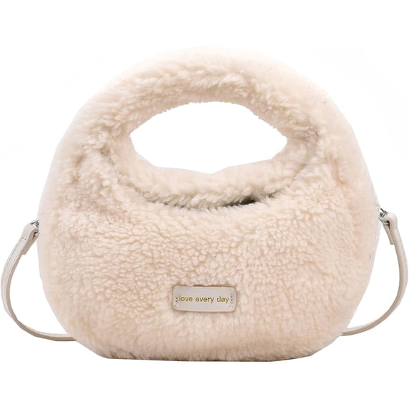 Sunyuer Women Faux Fur Plush Mini Handbag, Cute Round Fluffy Crossbody Purse with Detachable Adjustable Strap, Casual Fashion Shoulder Bag for Fall Winter Daily Outing