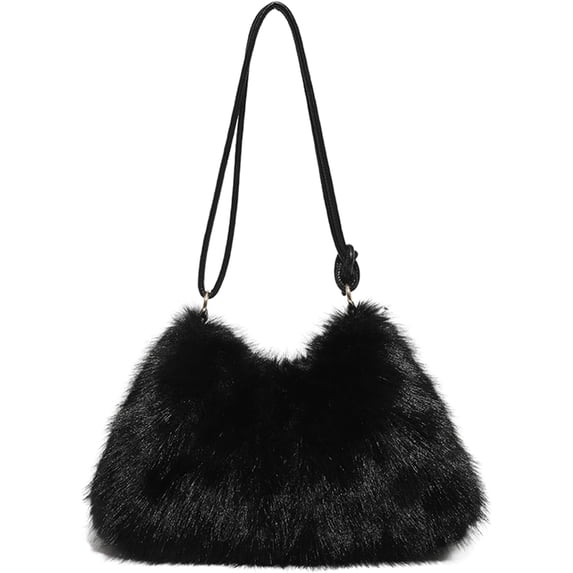 Sunyuer Women Faux Fur Shoulder Bag, Soft Fluffy Plush Hobo Handbag, Adjustable Knot Strap Crossbody Purse, Trendy Winter Casual Tote Bag for Daily Party