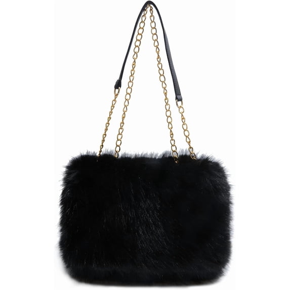 Sunyuer Women Fluffy Faux Fur Shoulder Bag, Large Capacity Plush Tote Handbag, Fashion Chain Strap Crossbody Purse, Winter Casual Furry Bag for Daily Party Travel