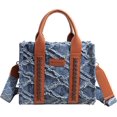 thumbnail image 1 of Sunyuer Women Fringed Denim Crossbody Tote Bag, Vintage Quilted Top Handle Handbag, Large Capacity Casual Shoulder Purse with Detachable Adjustable Wide Strap, 1 of 8