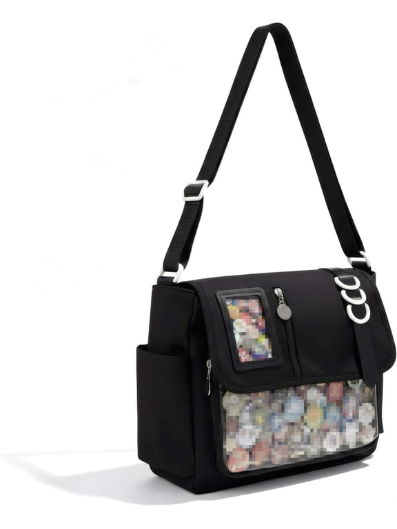 Women Ita Bag Messenger Crossbody Bag, Large Capacity Clear Window Display Shoulder Purse, Casual Multi‑Pocket Daily Commute School Travel Tote Bag