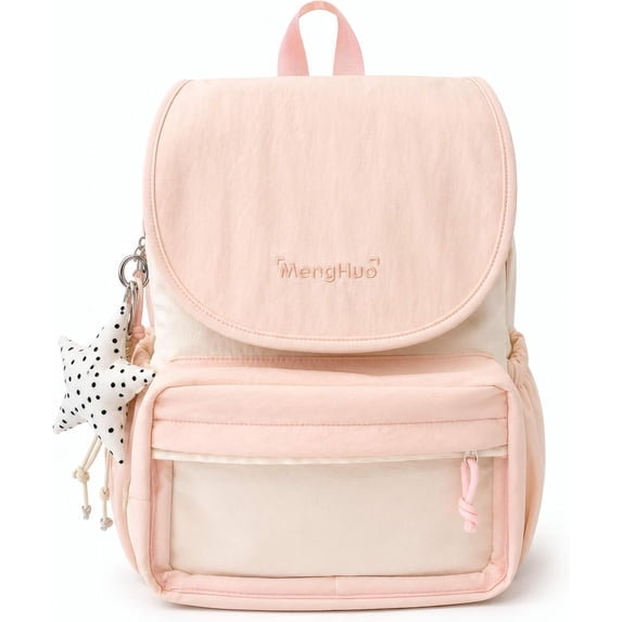 Sunyuer Women Kawaii Flap Ita Backpack, Large Capacity Clear Front Pocket Backpack with Star Charm, Lightweight Nylon Casual Daypack for School Travel