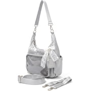 Sunyuer Women Kawaii Ita Bag Hobo Shoulder Bag, Large Capacity Clear Window Display Purse with 2 Pack Detachable Straps, Lace Bow Pearl Charm Multi Pocket Crossbody Bag for Daily Travel