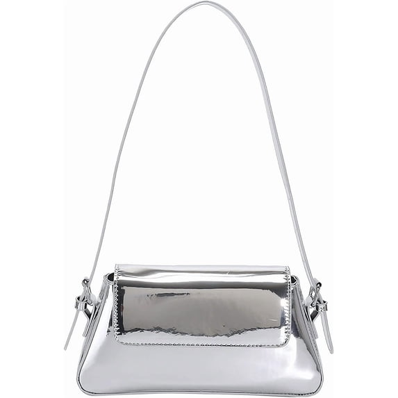 Sunyuer Women Shoulder Bag, Shiny PU Leather Baguette Handbag, Trendy Y2K Underarm Purse, Fashion Flap Small Evening Bag for Party Club Daily