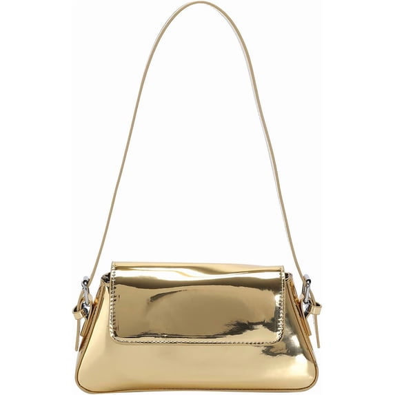 Sunyuer Women Shoulder Bag, Shiny PU Leather Baguette Handbag, Trendy Y2K Underarm Purse, Fashion Flap Small Evening Bag for Party Club Daily