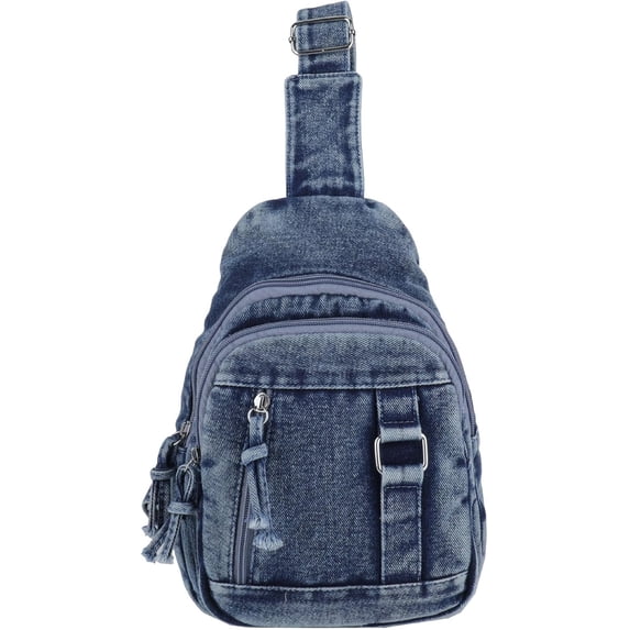 Sunyuer Women Vintage Denim Sling Bag, Lightweight Casual Crossbody Chest Bag, Multi Pocket Denim Fanny Pack Adjustable Strap Daypack for Travel Walking Commute