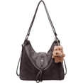 thumbnail image 1 of Sunyuer Women Vintage Soft PU Leather Hobo Bag, 3-in-1 Convertible Shoulder Crossbody Backpack Purse, Large Capacity Casual Commuter Tote Handbag with Cute Bear Charm, 1 of 7