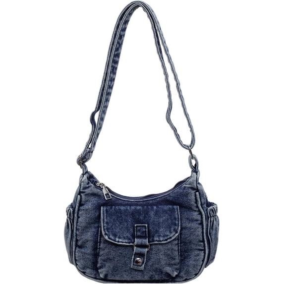 Sunyuer Women Vintage Washed Denim Crossbody Bag, Casual Small Hobo Shoulder Purse, Trendy Denim Sling Handbag with Front Pocket, Adjustable Strap Fashion Daily Outdoor Travel Shoulder Bag