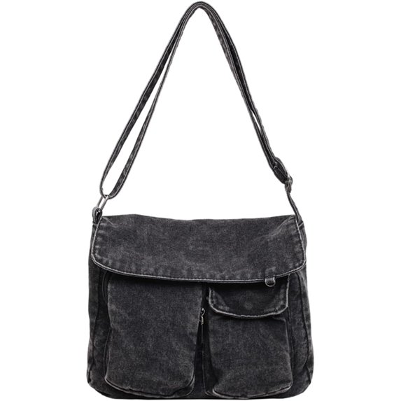 Sunyuer Women Vintage Washed Denim Crossbody Bag, Multi Pocket Large Capacity Messenger Bag, Casual Adjustable Strap Shoulder Purse, Retro Daily Commute Flap Handbag