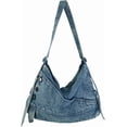 thumbnail image 1 of Sunyuer Women Vintage Washed Denim Hobo Bag, Large Capacity Commuter Shoulder Tote Handbag, Casual Retro Denim Crossbody Bag with Adjustable Strap for Work Travel Daily Use, 1 of 7
