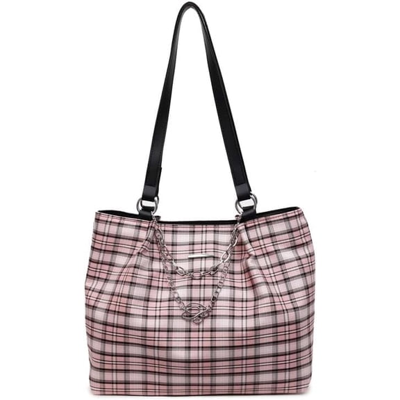 Sunyuer Women’s Christmas Plaid Canvas Tote Bag, Trendy Shoulder Bag Holiday Gift, Spacious Handbag for Work Travel Shopping